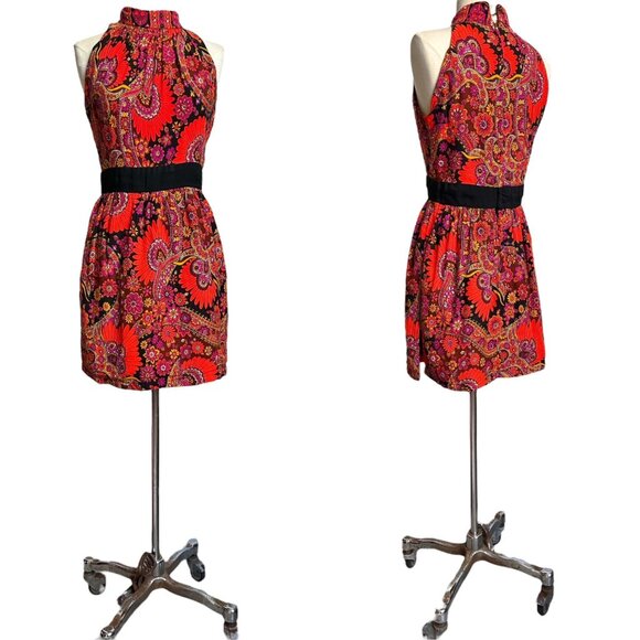 70s vintage psychedelic tunic top overlay mini dress paisley pattern mockneck. - Picture 3 of 12